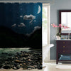 Stones on a Background of Blurred River with Mountain Shower Curtain - Dark Blue