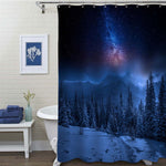 Mountains at Winter Night and Milkyway Shower Curtain - Dark Blue