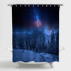 Mountains at Winter Night and Milkyway Shower Curtain - Dark Blue