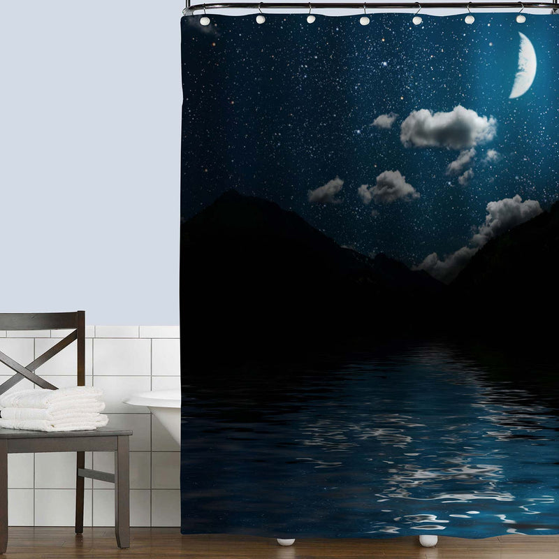 Mountain Under Night Sky Shower Curtain - Dark Blue