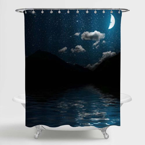 Mountain Under Night Sky Shower Curtain - Dark Blue