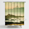 Silhouettes of Mountains in Foggy Autumn Morning Shower Curtain - Green