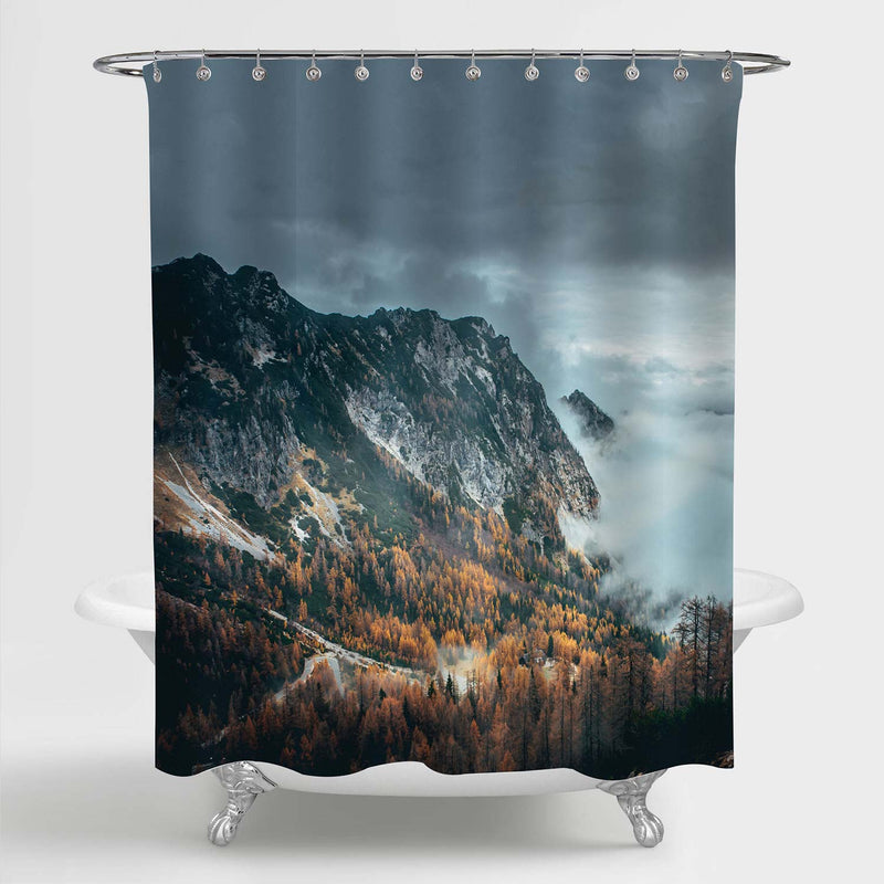 Clouds in Autumn Mountains Shower Curtain - Grey Brown