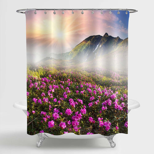 Fabulous Sunrise in the Mountains Shower Curtain - Pink Green Gold