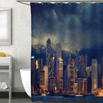 Hong Kong Cityscape in Stormy Weather Shower Curtain - Grey Gold