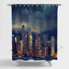 Hong Kong Cityscape in Stormy Weather Shower Curtain - Grey Gold