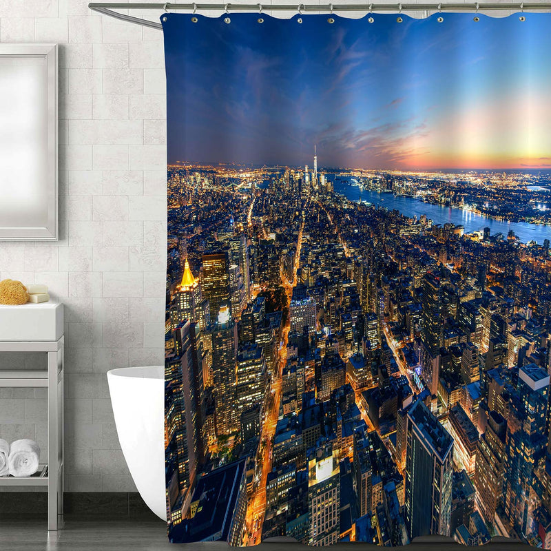 Cosmopolitan City New York Manhattan Sunset Shower Curtain, Gold