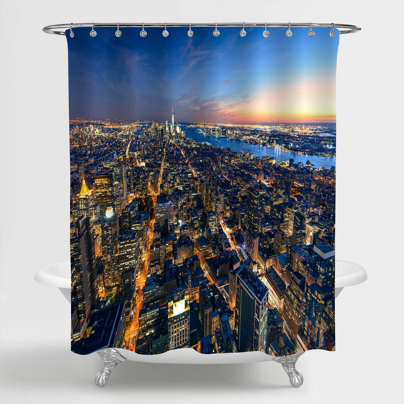 Cosmopolitan City New York Manhattan Sunset Shower Curtain, Gold