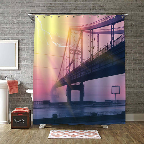 Mystic Foggy Bridge Shower Curtain - Purple Grey