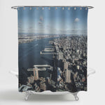 New York City Manhattan Downtown and Hudson River Aerial View Shower Curtain - Blue Grey