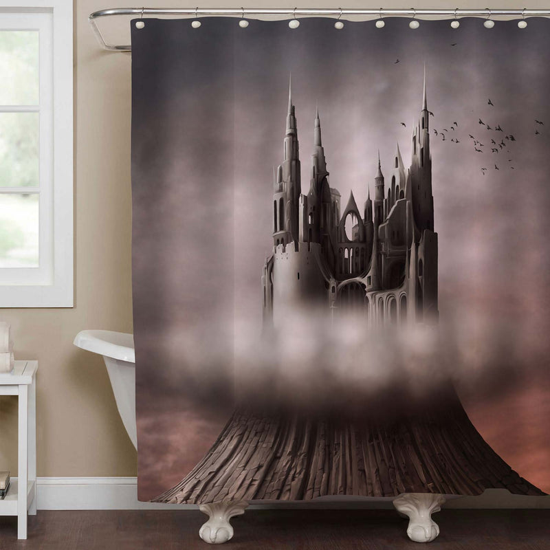 Ghost Castle Ruins on the Hill Shower Curtain - Brown Grey