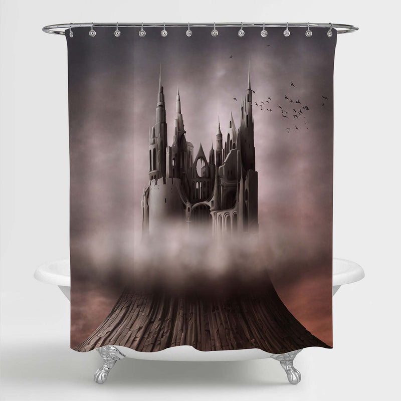 Ghost Castle Ruins on the Hill Shower Curtain - Brown Grey