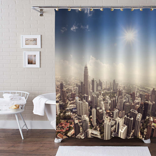 Panarama of Modern City in Kuala Lumpur Shower Curtain - Blue Grey