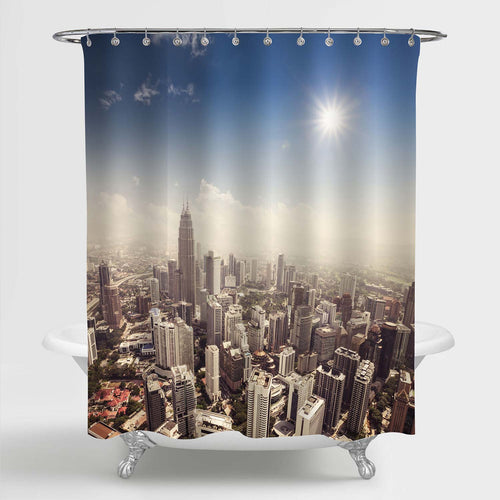 Panarama of Modern City in Kuala Lumpur Shower Curtain - Blue Grey