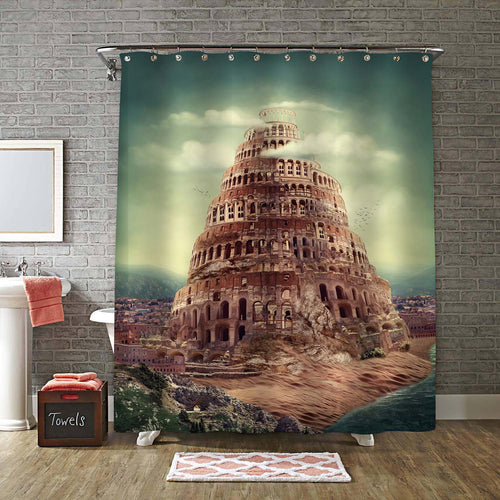 Fantasy Tower of Babel Shower Curtain - Brown