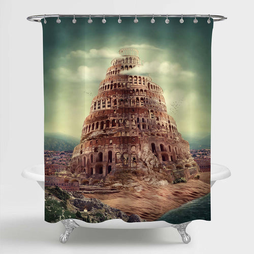 Fantasy Tower of Babel Shower Curtain - Brown