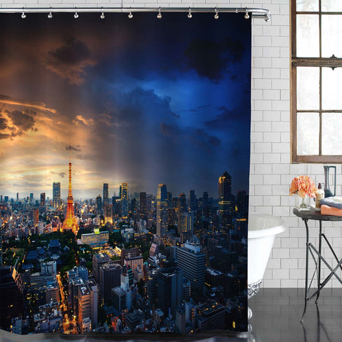 Amazing Cityscape of Tokyo at Sunset Shower Curtain - Blue Gold