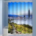 Taipei Downtwon Skyline Shower Curtain - Green Blue