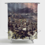 Fantasy Stone Castle in the Mountain Near the Forest Shower Curtain - Grey