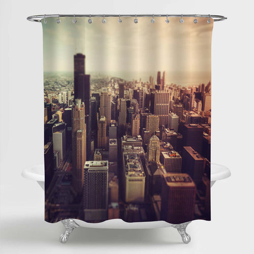 Chicago Downtown Aerial View Shower Curtain - Brown