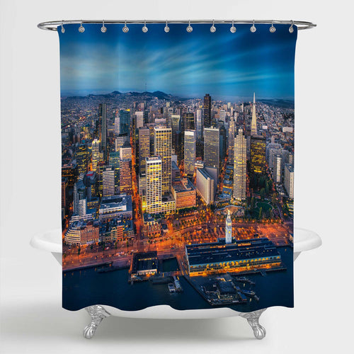 San Francisco Skyline Shower Curtain - Blue Gold