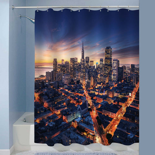 San Francisco City Downtown Urban Street and Skyscrapers at Sunset Shower Curtain - Gold Blue