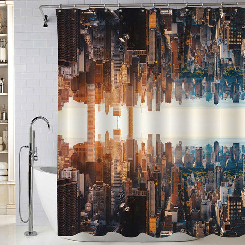 Invert New York City Skyline Shower Curtain - Brown