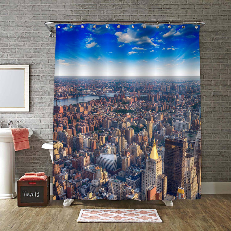 USA NYC Cityscape Shower Curtain - Blue Brown