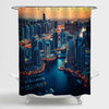 Dubai Marina Rooftop Cityscape by Night Shower Curtain - Blue