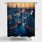 Dubai Marina Rooftop Cityscape by Night Shower Curtain - Blue