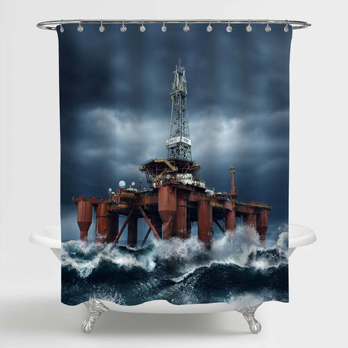 Offshore Oil Platform Standing in the Middle of Ocean Shower Curtain - Dark Grey