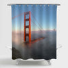 Foggy Golden Gate Bridge at Sunrise Landscape Shower Curtain - Red Blue