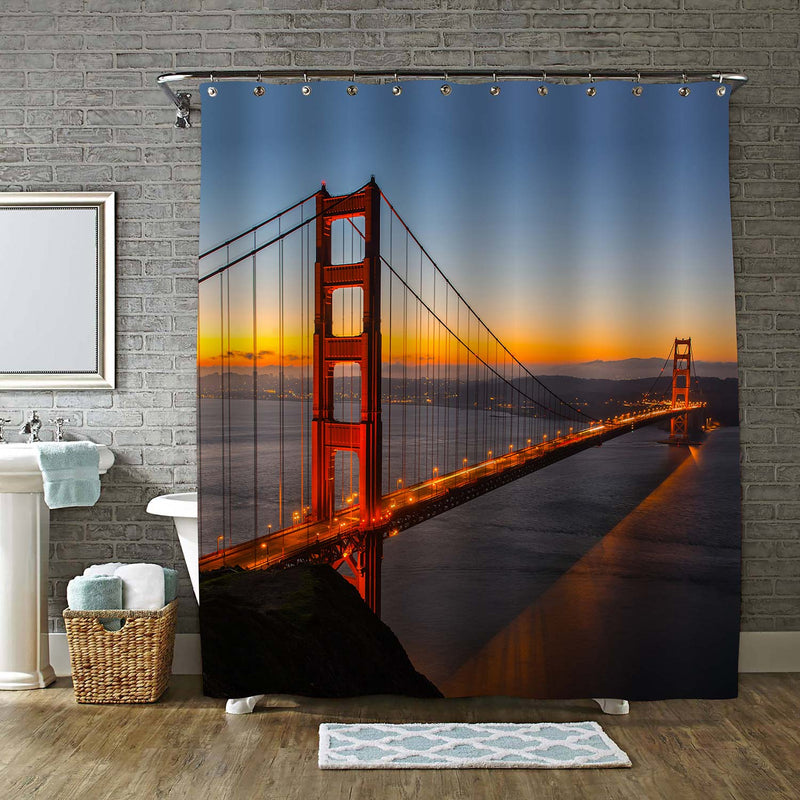 Golden Gate Bridge at Sunset Shower Curtain - Red Blue