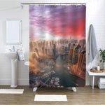 Panoramic Aerial View of a Stunning Sunset over Dubai Shower Curtain - Gold Red