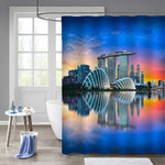 Singapore Cityscape at Dusk Bathroom Shower Curtain - Blue