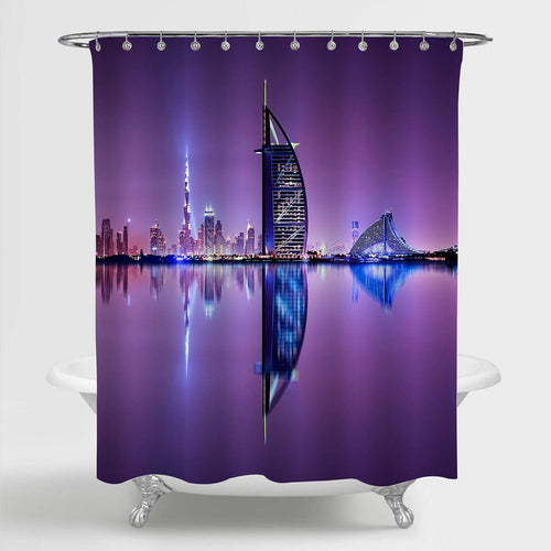 Beautiful Skyline Scene in Dubai Shower Curtain - Purple