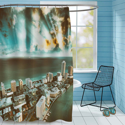 Aerial View of Miami South Beach at Dusk Shower Curtain - Blue Green