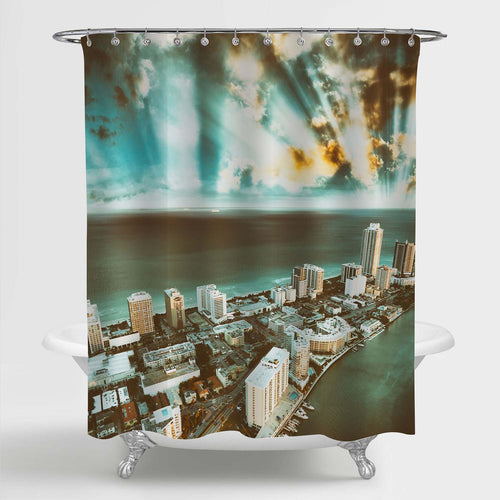 Aerial View of Miami South Beach at Dusk Shower Curtain - Blue Green