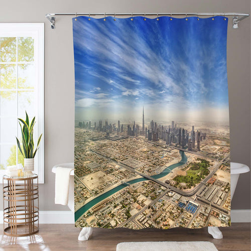 Aerial View of Dubai Downtown Shower Curtain - Blue Yellow