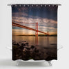 Sunset at Ponte de Abril 25 Bridge Shower Curtain - Gold