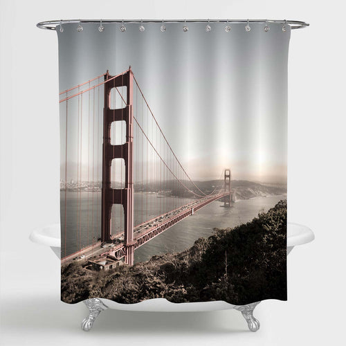 Retro Style Golden Gate Bridge Shower Curtain - Grey