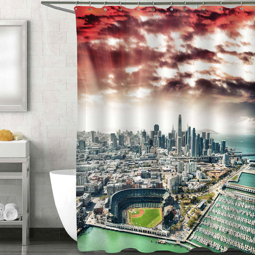 San Francisco Skyline Shower Curtain - Green Red