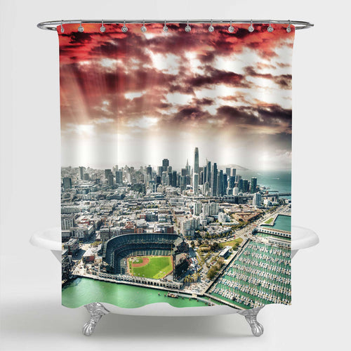 San Francisco Skyline Shower Curtain - Green Red