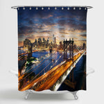 Evening Aerial View of NYC Manhattan After Sunset Shower Curtain - Gold Blue