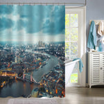 Aerial View of London Down Town Tower Bridge and Thames River Shower Curtain - Blue