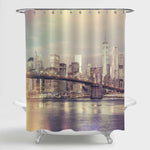 Vintage New York Brooklyn Bridge and Lower Manhattan Skyline Shower Curtain - Gold