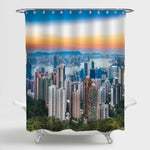 Hong Kong Skyline at Sunset Shower Curtain - Blue