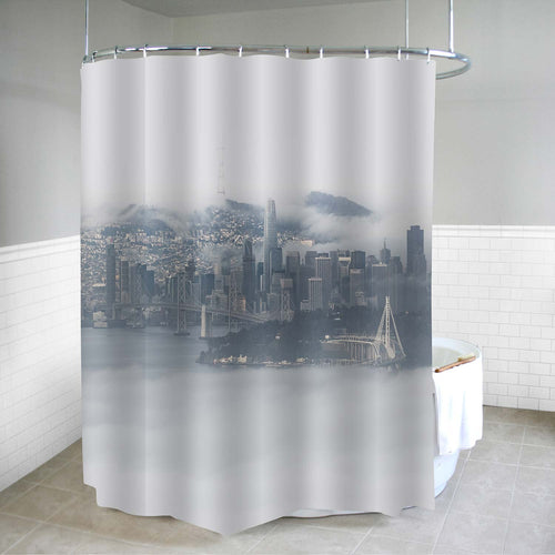 San Francisco Surrounded by Fog Skyline Shower Curtain - Grey