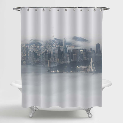 San Francisco Surrounded by Fog Skyline Shower Curtain - Grey