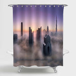 Misty Dubai Skyline Shower Curtain - Purple Grey